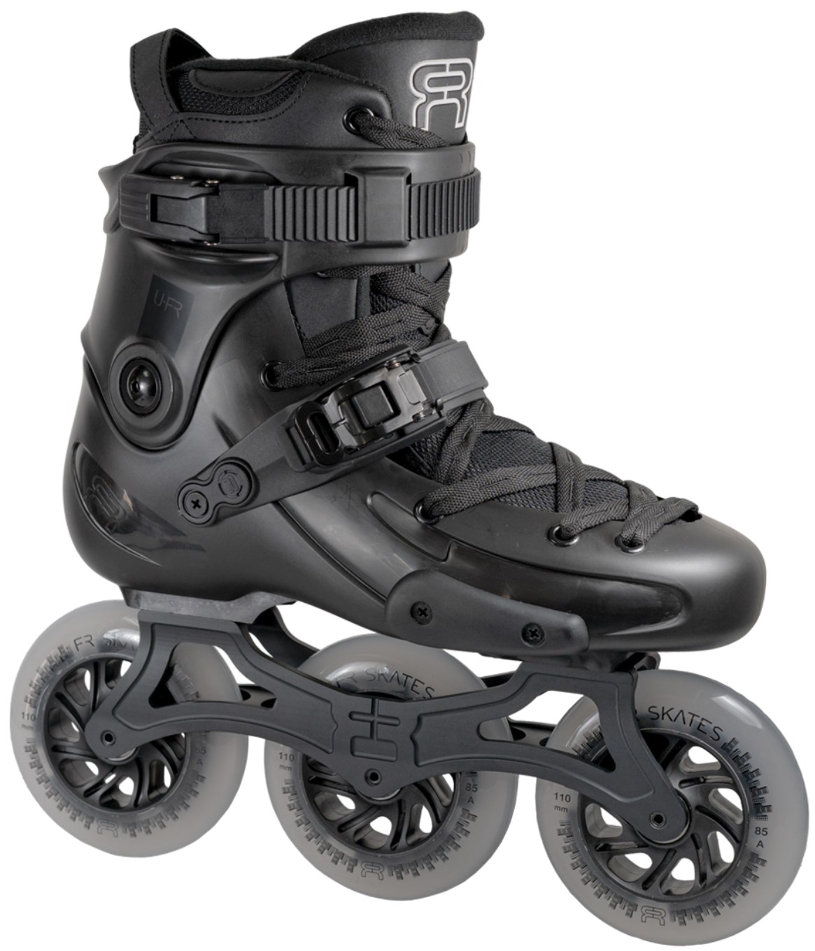 black FR inline skate UFR 310 with three wheels of 110 mm and with an UFS frame